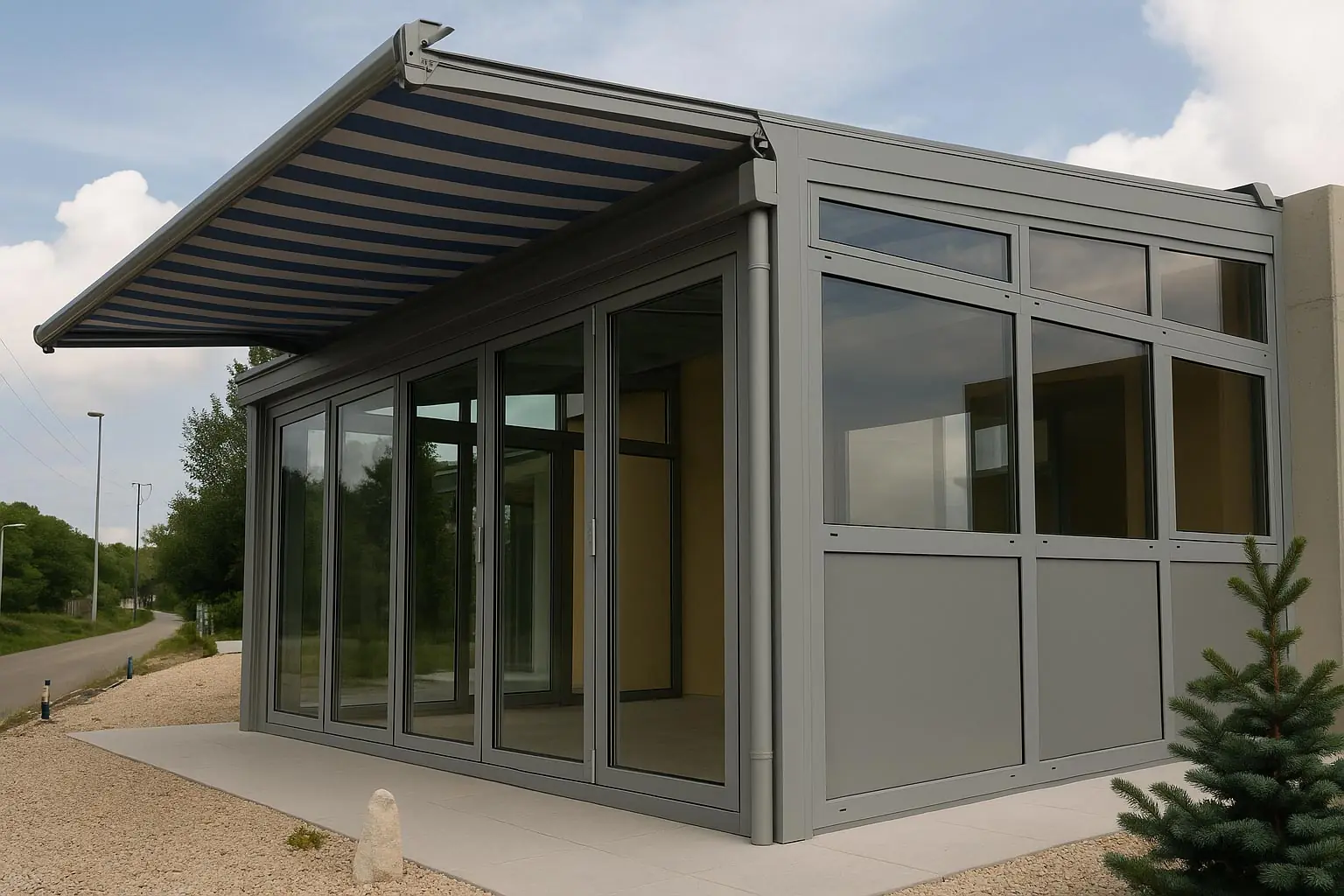 Vista lateral de terraza moderna